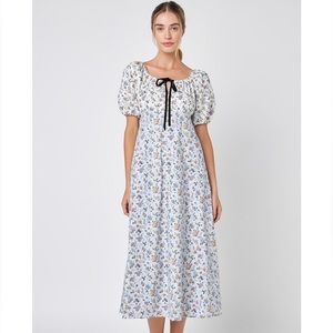 NWT English Factory Floral Print Puff Sleeve Midi Dress